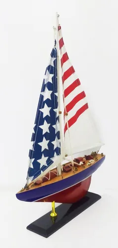 Vista 3 de DECOMIL - Decoración de madera hecha a mano única bandera americana modelo decorativo barco