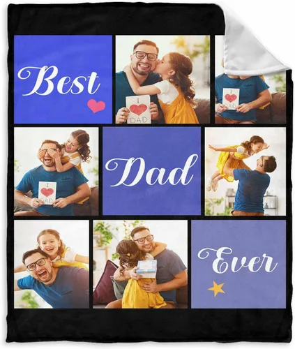 Vista 39 de InterestPrint Manta personalizada para papá de parte de hija e hijo, manta de cama personalizada con el texto "Best Dad Ever" con Love You Daddy, 7