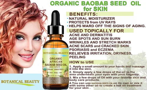 Vista 5 de Botanical Beauty Aceite de semilla de BAOBAB orgánico 100% puro y natural refinado aceite portador prensado en frío 0.5 fl oz 0.5 fl oz para cara