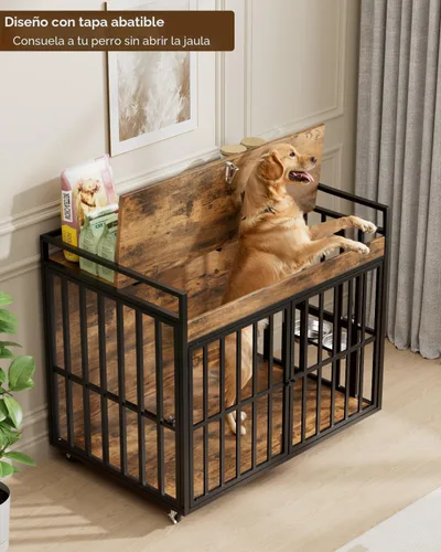 Vista 9 de Muebles de jaula para perros grandes y resistentes con cuencos y ruedas giratorios de 360°