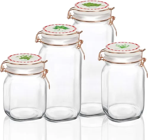 Vista 8 de Circleware Recipientes de vidrio con tapas herméticas de cierre hermético de cerámica blanca, juego de 4, recipientes para conservar alimentos