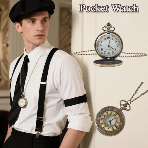 Vista 3 de Disfraces de los años 20 para hombre, traje de hombre de los años 20, accesorios de gran Gatsby, disfraz de gángster, sombrero de periódico