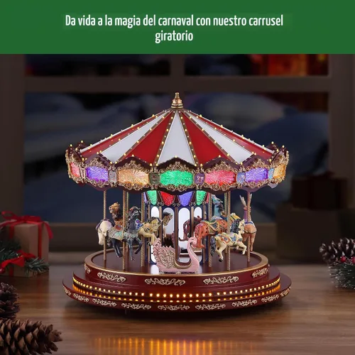 Vista 3 de Mr. Christmas - Tiovivo Deluxe Musical Navideño Animado, Luces LED, Reproduce 20 Canciones, 38 cm, Multicolor