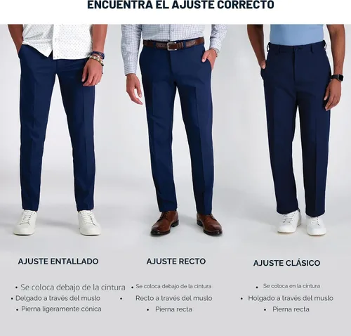 Vista 6 de Haggar - Pantalón para hombre, color caqui, sin necesidad de planchado, ajuste recto, parte delantera plana