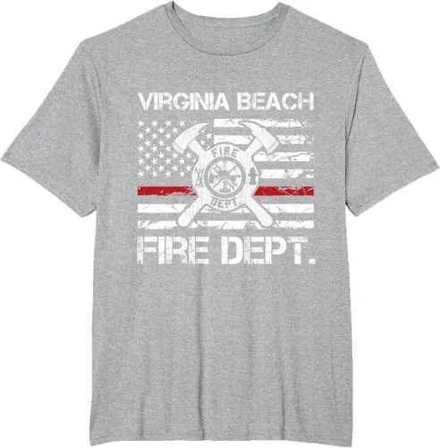Vista 41 de Virginia Beach Virginia Fire Department - Camiseta delgada de línea roja, Negro