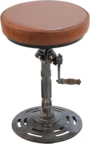 Vista 8 de LOKKHAN Taburete de bar industrial vintage estilo steampunk americano, estilo retro, base de hierro fundido giratoria, parte superior de cuero