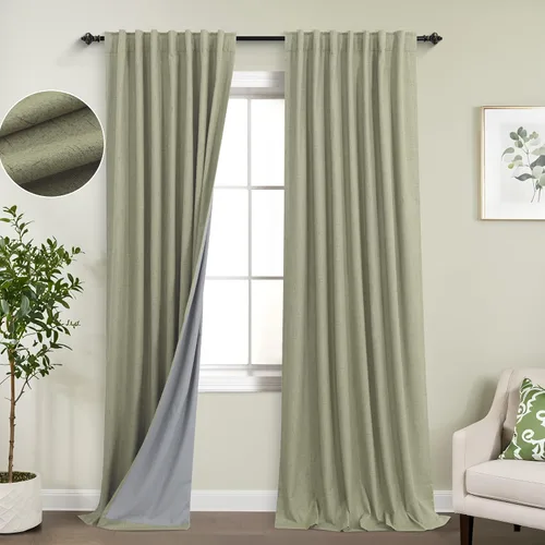 Vista 64 de KOUFALL - Cortinas de medio estilo francés de lino para ventana, juego de 2 cortinas cortas de 40 pulgadas de longitud, para privacidad, cortinas