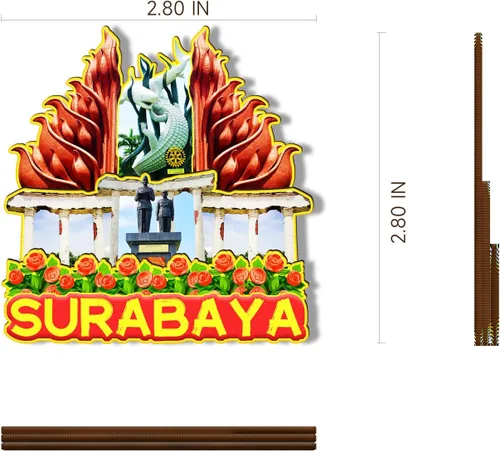 Vista 3 de Surabaya Indonesia - Imán de madera 3D para nevera, recuerdos coleccionables, decoración hecha a mano para manualidades