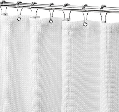 Vista 13 de MISS SELECTEX Cortina de ducha de tela lavable a máquina, clásica tela gruesa de punto gofre, duradera para baño, tela repelente al agua de alta