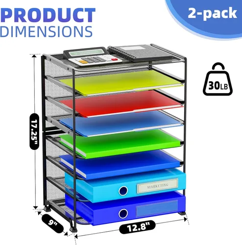 Vista 8 de Simple Trending – Organizadores de archivos de escritorio de 8 niveles, juego de 2, de malla metálica para oficina o escuela, color negro