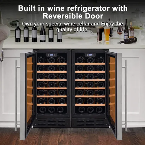 Vista 6 de Enfriador de vino de 15 pulgadas debajo del mostrador, refrigerador de vino integrado de 33 botellas, puerta de vidrio debajo del gabinete, acero