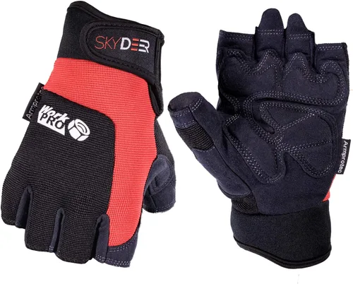Vista 5 de SKYDEER Guantes de trabajo sin dedos – Guantes de gimnasio de cuero sintético de alto rendimiento, resistentes al agua, agarre antideslizante