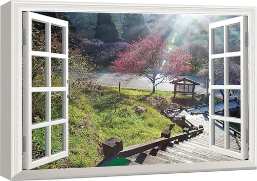 Vista 16 de Cuadro decorativo con diseño de ventana moderna blanca con vista, de la marca Wall26®