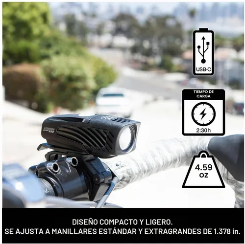 Vista 3 de NiteRider Lumina Micro - Luz delantera recargable USB-C de 950 lúmenes – 5 modos de luz LED compacta, IP64 impermeable para ciclismo de carretera