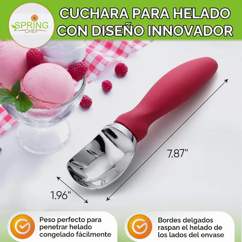 Vista 2 de Spring Chef Cuchara de helado de metal resistente con mango cómodo, color Rosa
