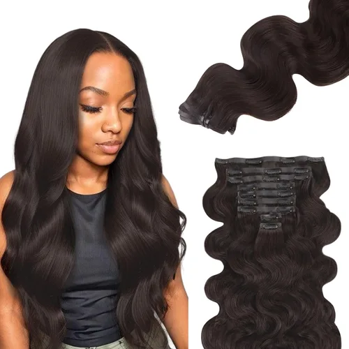 Vista 54 de Lashey Extensiones de cabello humano con clip, sin costuras, #1, color negro azabache, extensiones de cabello humano real, extensiones de cabello