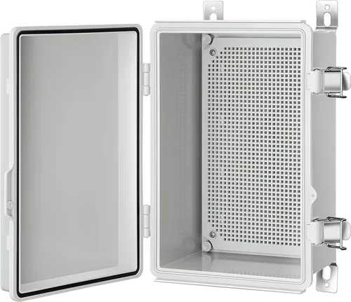 Vista 7 de Caja de conexiones Gratury, carcasa de plástico impermeable IP67 para proyectos eléctricos, cubierta con bisagras gris, incluye placa de montaje