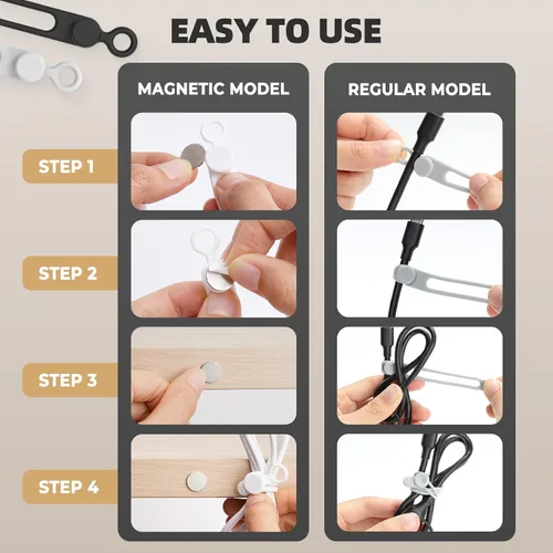 Vista 4 de 24 bridas de silicona para cables, organizadores magnéticos de cables de datos, reutilizables, organizador de cables de sujeción ajustable, correas