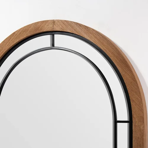 Vista 8 de Espejo de pared arqueado de 36 x 24 pulgadas, marco de madera rústica, color marrón arco Espejo con marco de madera para entrada, tocador de baño