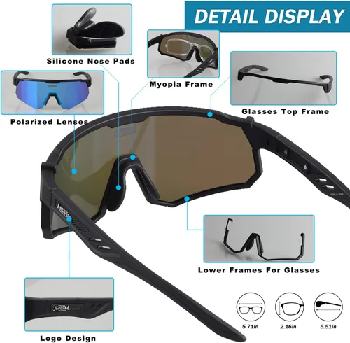 Vista 10 de Gafas de ciclismo polarizadas con 3 lentes intercambiables, gafas de equitación, béisbol, correr, esquí, deportes