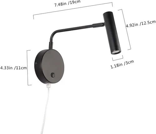 Vista 7 de Joossnwell Luces de pared con cable de enchufe, lámparas de pared industriales para dormitorio con interruptor de encendido y apagado, blanco