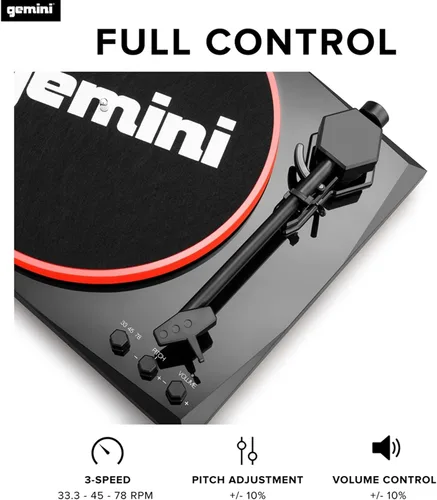 Vista 3 de Gemini Sound TT-900 - Elegante tocadiscos de 3 velocidades con Bluetooth inalámbrico, control de tono y potentes altavoces de 50 W (rojo)