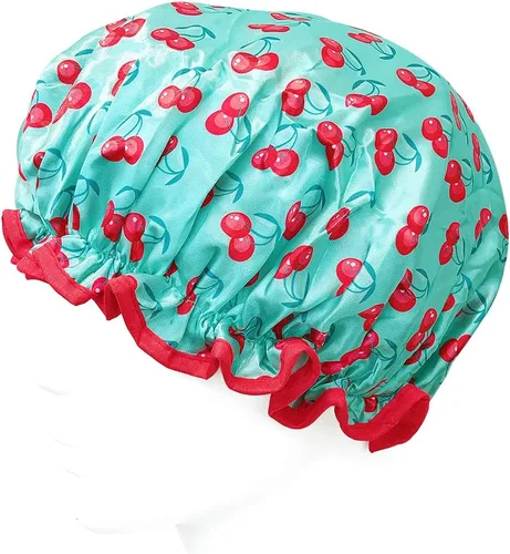 Vista 3 de allydrew Gorros de ducha impermeables reutilizables para cabello largo, cerezas