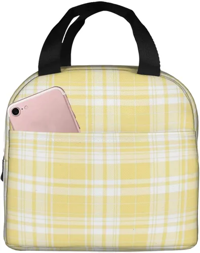 Vista 47 de Lonchera con diseño a cuadros azules aislada, bolsa térmica para almuerzo para adultos, niños, niñas, mujeres, oficina, trabajo, escuela, picnic