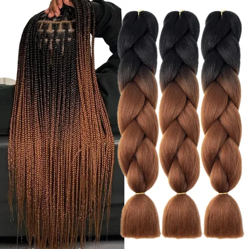 Vista 29 de Beige (613) Cabello trenzado 6 paquetes de extensiones de cabello sintético de 24 pulgadas, extensiones de cabello trenzado Jumbo Ombre trenzado