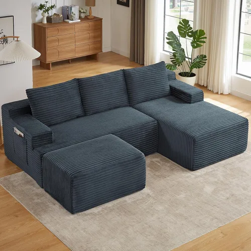 Vista 25 de Sofá modular Cloud de 95 pulgadas con otomana, moderno sofá nube en forma de U con asiento profundo, cómodo sofá de pana de 3 plazas, sofá de espuma