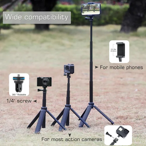 Vista 6 de GEPULY - Trípode impermeable de aluminio para cámara y teléfono For Insta360 DJI AKASO 316 Stainless Steel 8.5"-28"Diving Monopod Twist-Lock