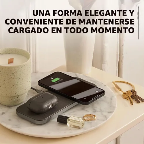 Vista 4 de Courant Catch:2 Classics - Almohadilla de carga inalámbrica dual de cuero italiano - Compatible con iPhone 11, X, SE, Galaxy S23, S22, S21, S20