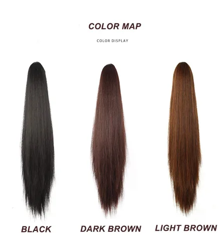 Vista 3 de Extensión de pelo sintético resistente al calor de 24 "garra recta cola de caballo postizo 4.41 oz, negro