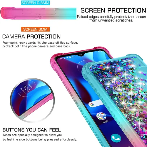 Vista 2 de Funda para teléfono Moto G Pure, Moto G Play 2023 con protector de pantalla HD, diseño de arena movediza con purpurina líquida flotante en degradado