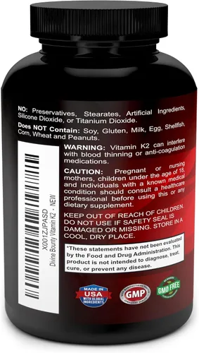Vista 3 de Divine Bounty Vitamina K2 (MK7 y MK4) con suplemento D3 – Vitamina K y D como MK-7 100mcg, MK-4 500mcg y 5000 UI de vitamina D3 3 en 1 fórmula