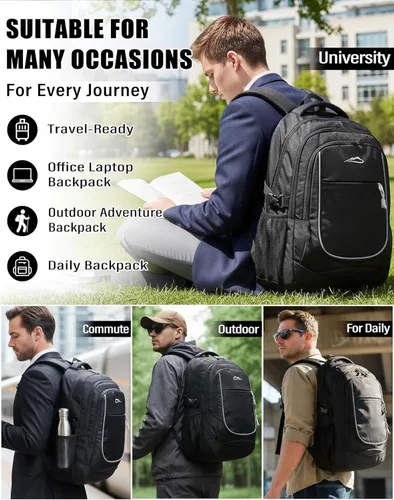 Vista 6 de ProEtrade Mochila para universidad, viajes, negocios, senderismo, apta para laptop de hasta 15.6 pulgadas, Negro, 15,6 pulg., Mochilas Daypack