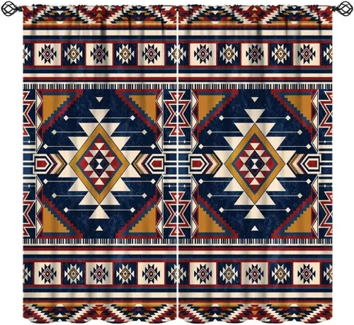 Vista 14 de Cortinas aztecas tribales, cortinas nativas, boho, cráneo, patrón tribal nativo, oscurecimiento de habitación, bolsillo para barra, tratamiento