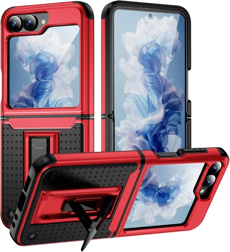 Vista 7 de Jeylly Funda para Samsung Z Flip 3, Z Flip 4, de grado militar, a prueba de golpes, con soporte estable, protección de bisagra, cubierta resistente
