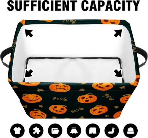 Vista 3 de Cesta de almacenamiento espeluznante de Halloween, bolsas de truco o trato, cubo de almacenamiento plegable grande, organizador plegable de 10 x 14