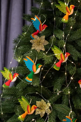 Vista 5 de Adorno de colibrí Adornos de Navidad hechos a mano de fieltro para árbol Rojo, verde, naranja, colibrí, decoración de árbol de Navidad, adorno
