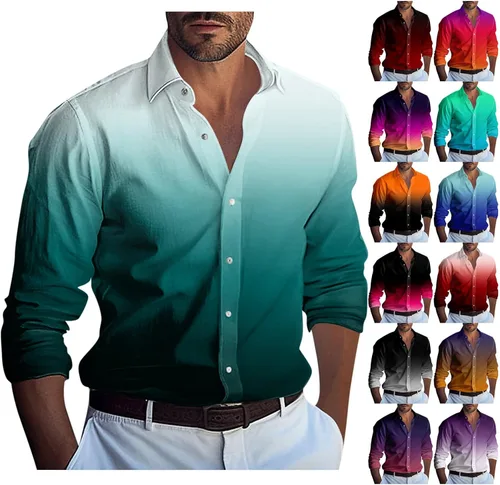 Vista 10 de Ymosrh Camisas de manga larga para hombre, color degradado, con botones, casual, formal, para boda, graduación, tallas M-3XL