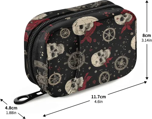 Vista 2 de Pastillero de viaje con forma de calavera roja con forma de corazón rojo semanal pequeño (cota), pastillero para 7 días, soporte para vitaminas