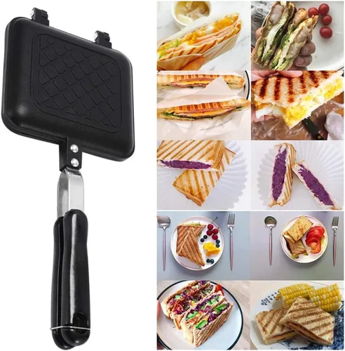 Vista 6 de Sandwichero, doble revestimiento antiadherente a la parrilla para sándwiches y panini, sartén caliente de aluminio antiadherente