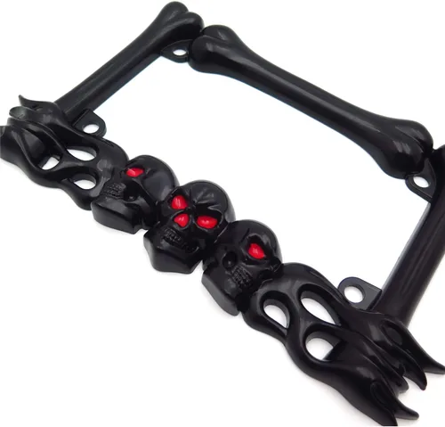 Vista 6 de MT294-006- 3D SKULL FLAME BONES NEGRO MOTOCICLETA PLACA MARCO Compatible con HARLEY-DAVIDSON Negro