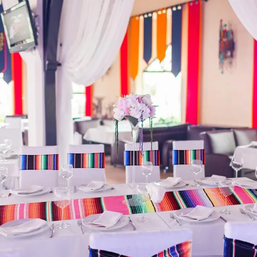 Vista 4 de Newwiee 12 bandas elásticas para sillas de comedor con temática mexicana, bandas de elastano para decoración con hebilla para bodas, eventos
