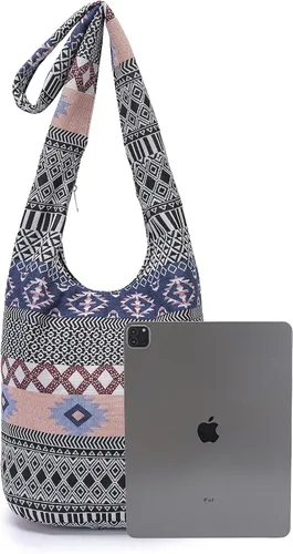 Vista 51 de Bolsa de hombro para mujer, de lona en estilo hippie/bohemio para llevar cruzada al hombro, disponible en diferentes colores y estampados
