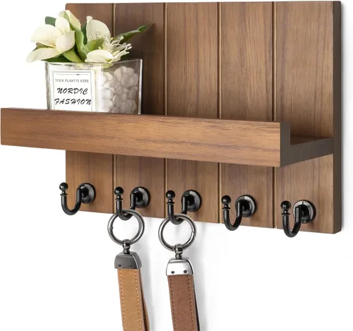 Vista 11 de Rebee Vision Soporte de Pared para Llaves de Madera de Acacia – Soporte para Llaves Estilo Granja para Pared y Organizador de Correo con Estante