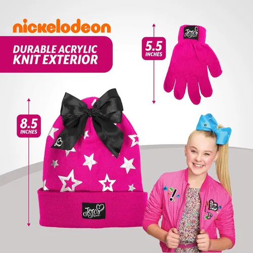 Vista 4 de Nickelodeon JoJo Siwa - Juego de guantes y gorro de invierno para niñas 4 a 7 años