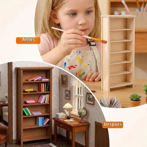 Vista 8 de Estantería de casa de muñecas a escala 1:12, gabinete de almacenamiento modelo de casa de muñecas, estantería en miniatura de madera sin terminar