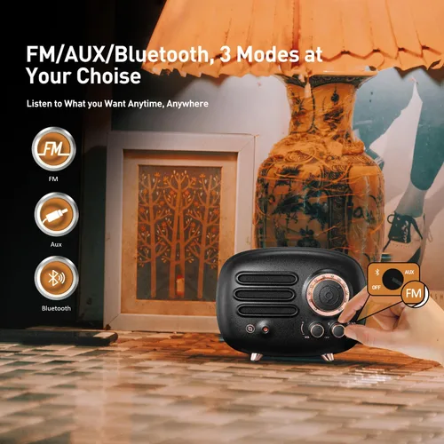 Vista 5 de Muzen Altavoz Bluetooth de radio, radio de metal pequeña Wild Radiooo, altavoces inalámbricos portátiles, radio FM recargable, carcasa exterior